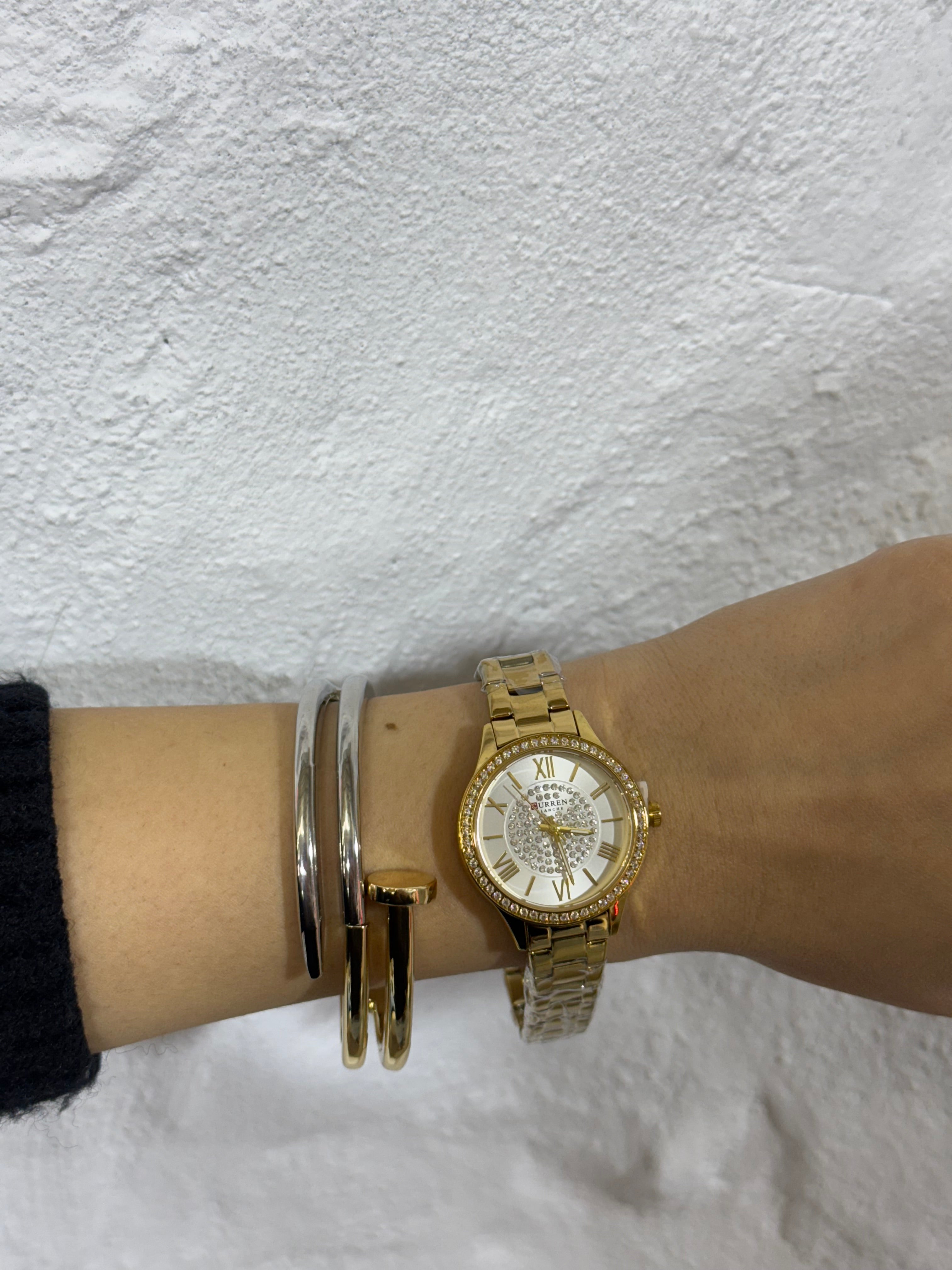 Gold Steel Watch With Rhinestones ✨