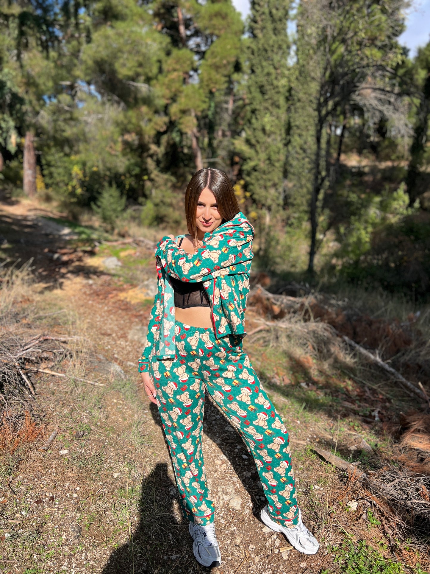 Merry bear Mood – Pajamas in Green Shade with Christmas Print