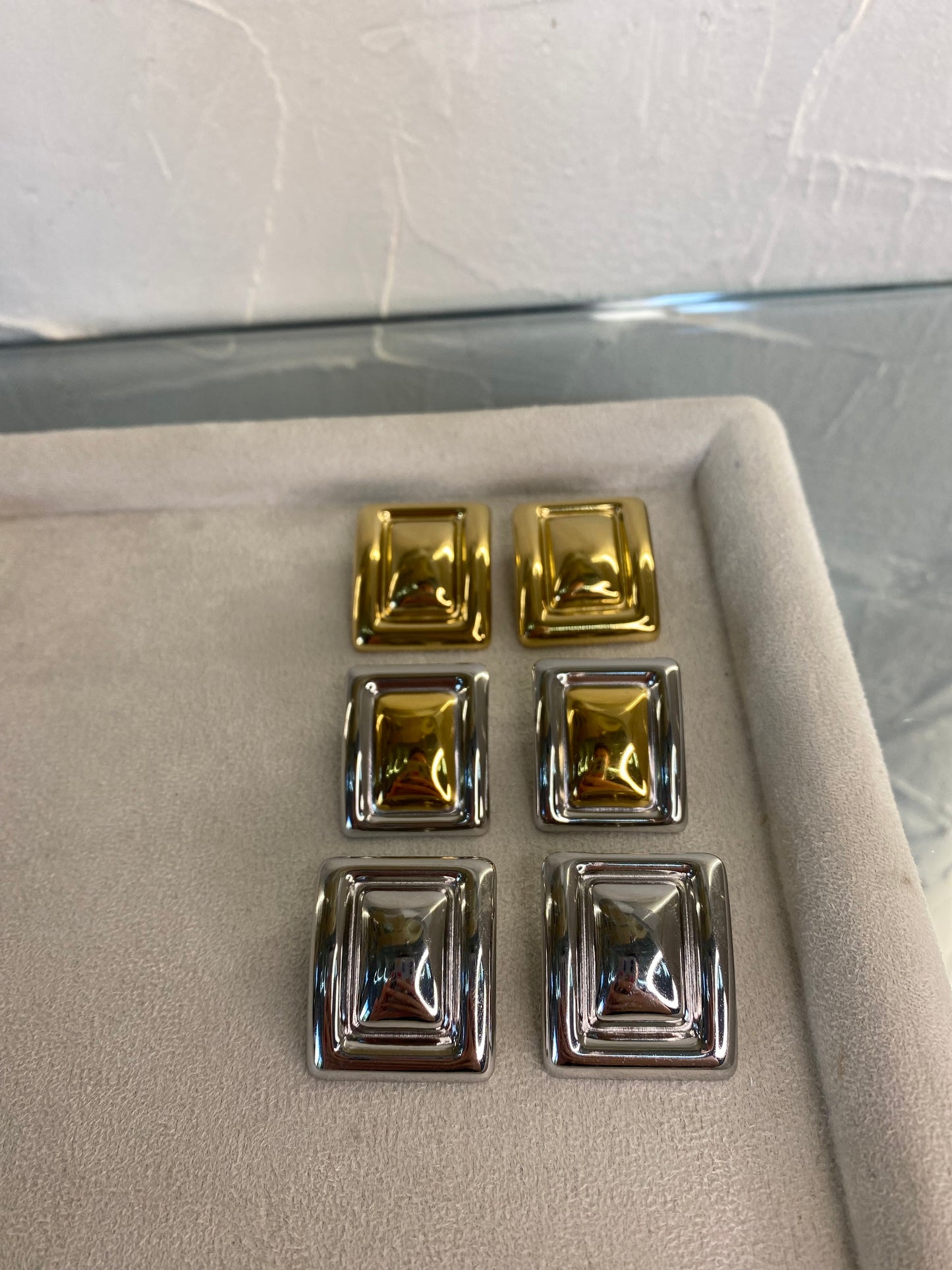 Σκουλαρίκια Τετράγωνα "Anastasia, Jasmine & Mulan" – Ατσάλινα, Χρυσά, Ασημί ή Δίχρωμα, Pnoe Studio