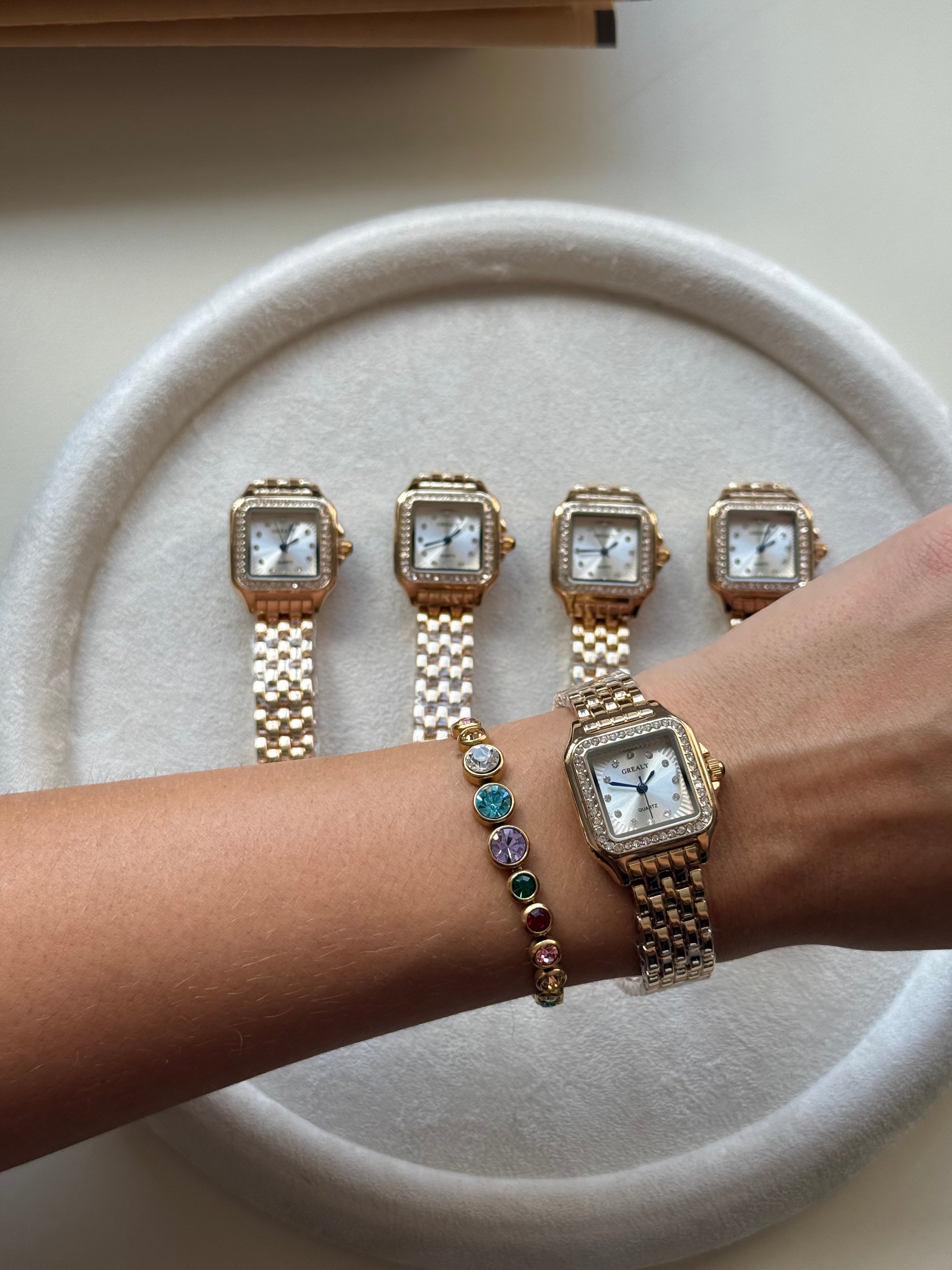 Vintage Duchess gold steel watch with rhinestones