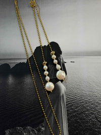 Bali Pearl Flow μακρί ατσάλινο κολίε με αληθινά μαργαριτάρια