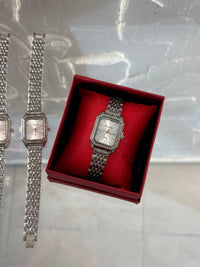 Women's Rectangular Silver Watch with Silver Dial &amp; Rhinestones