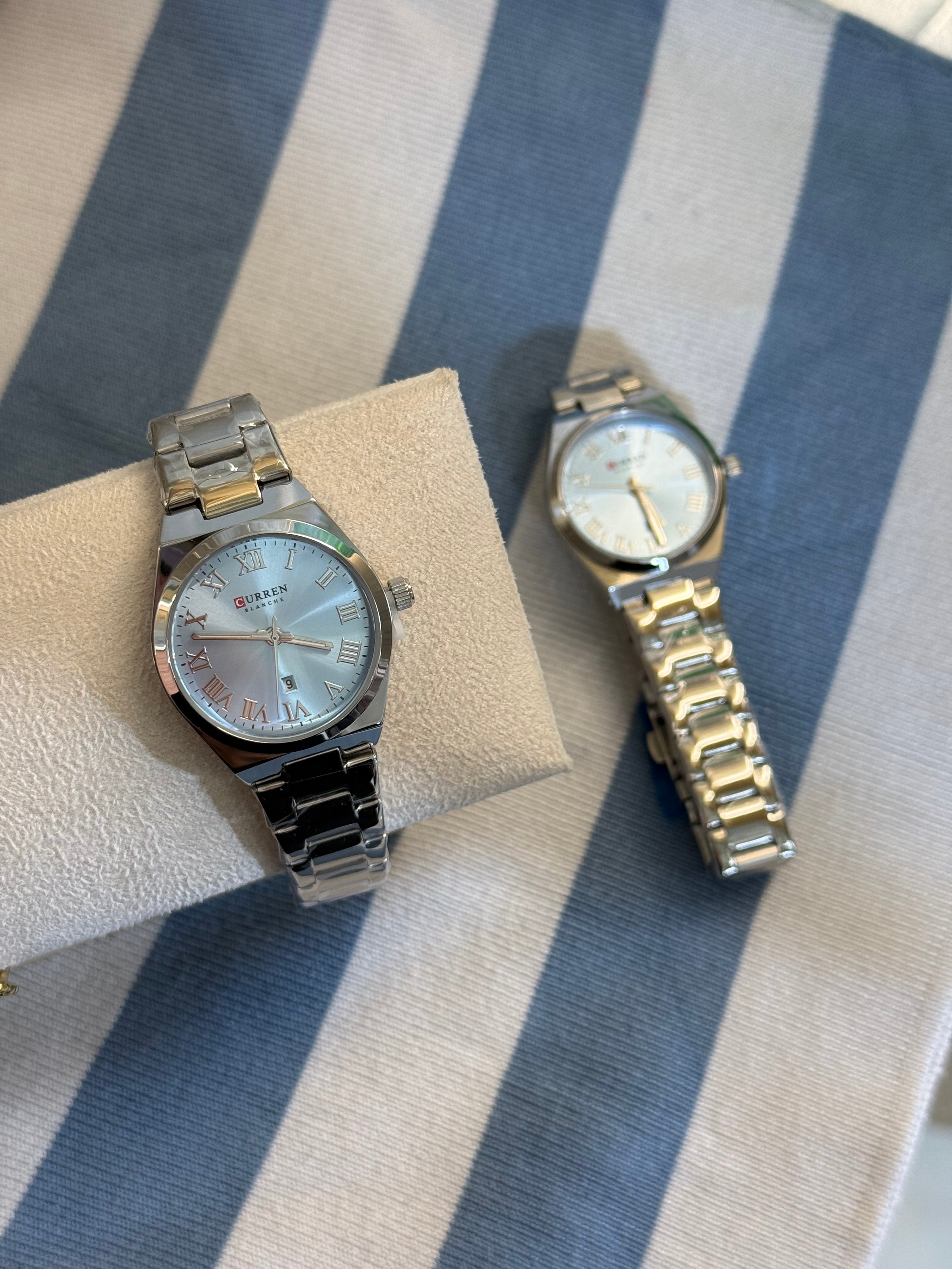 Steel Watch with Blue Dial and Roman Numerals - Customizable by Pnoe Studio