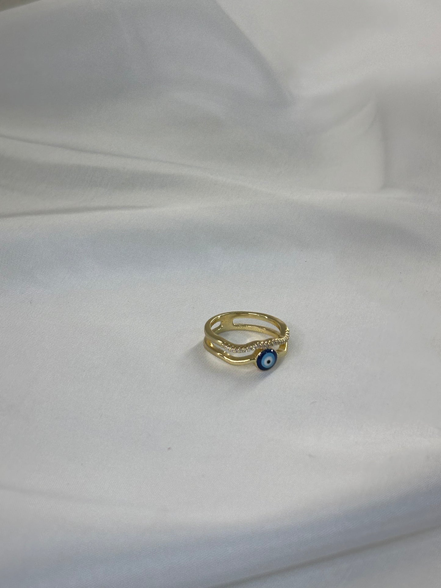 Γυναικείο Χρυσό Δαχτυλίδι με Ματάκι & Στρας | Pnoe Studio