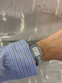 Women's Rectangular Silver Watch with White Dial &amp; Rhinestones