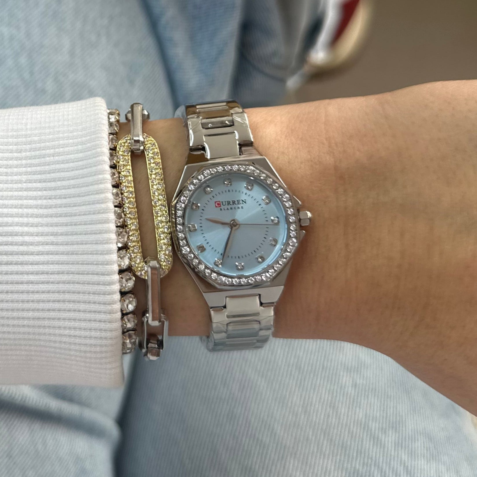 "Azure Mist" Watch with Blue Round Dial and Silver Strap | Steel Construction LP
