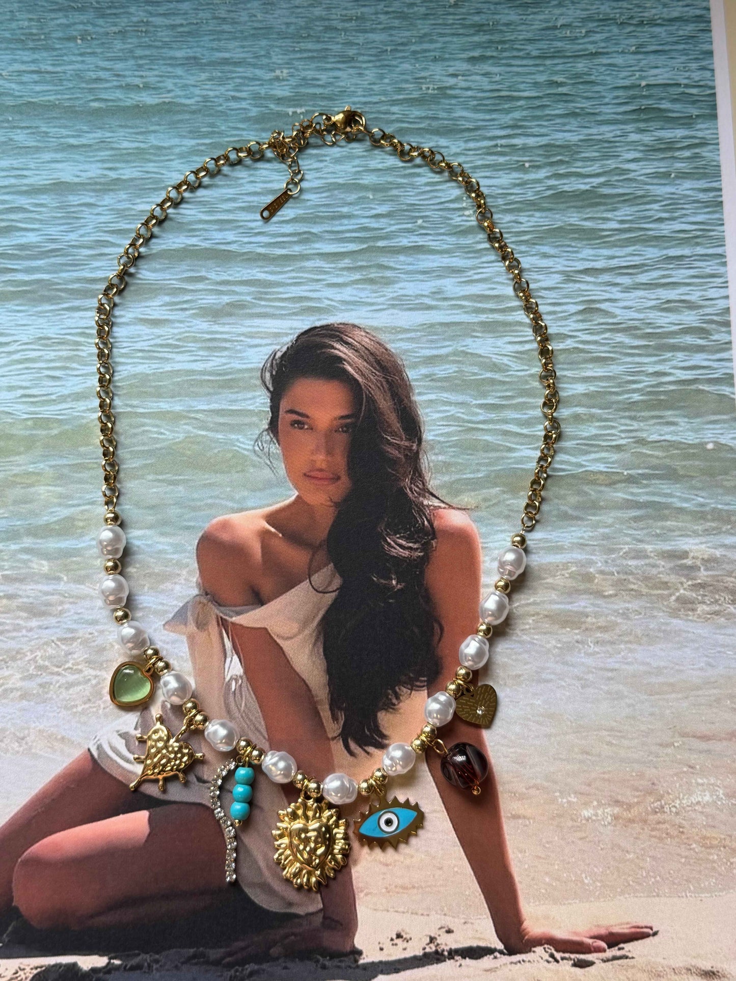 Santorini Treasure Ατσάλινο Κολιέ με Μαργαριτάρια ✨🌊