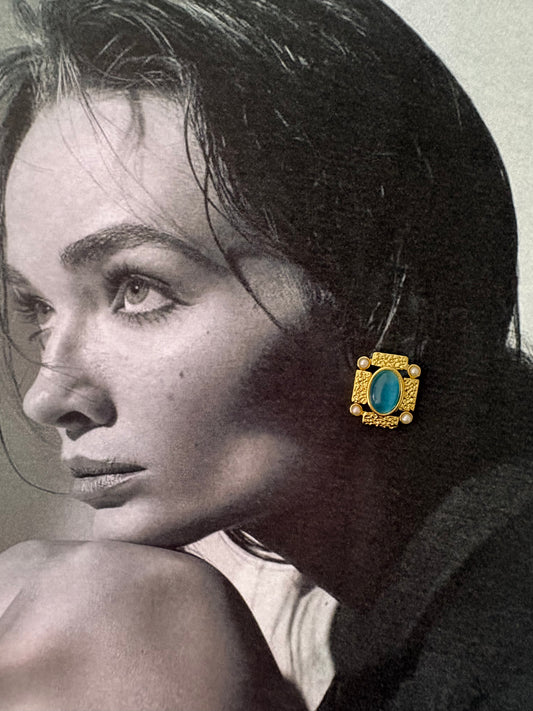 Aegean Royal – Turquoise Gold  Ατσάλινο Σκουλαρίκι