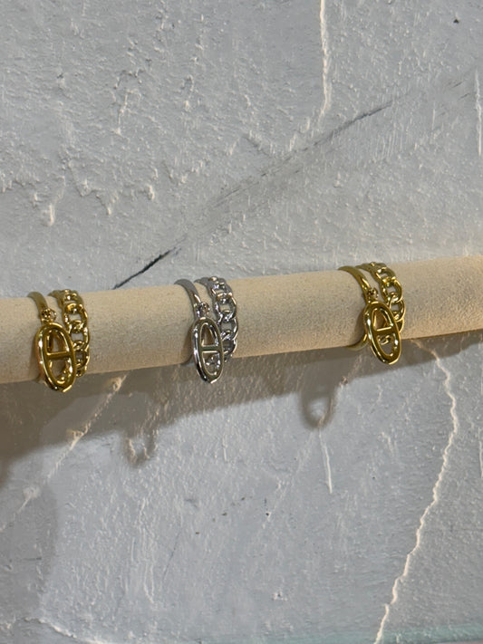 Δαχτυλίδια χρυσό ασημένιο διπλό με κρεμαστό charm