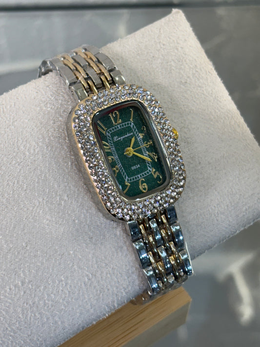Steel square watch mix gold silver