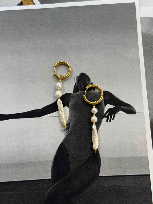 Padang Pearl Hoops | Αληθινά Μαργαριτάρια ✨ Ατσάλινα Σκουλαρίκια