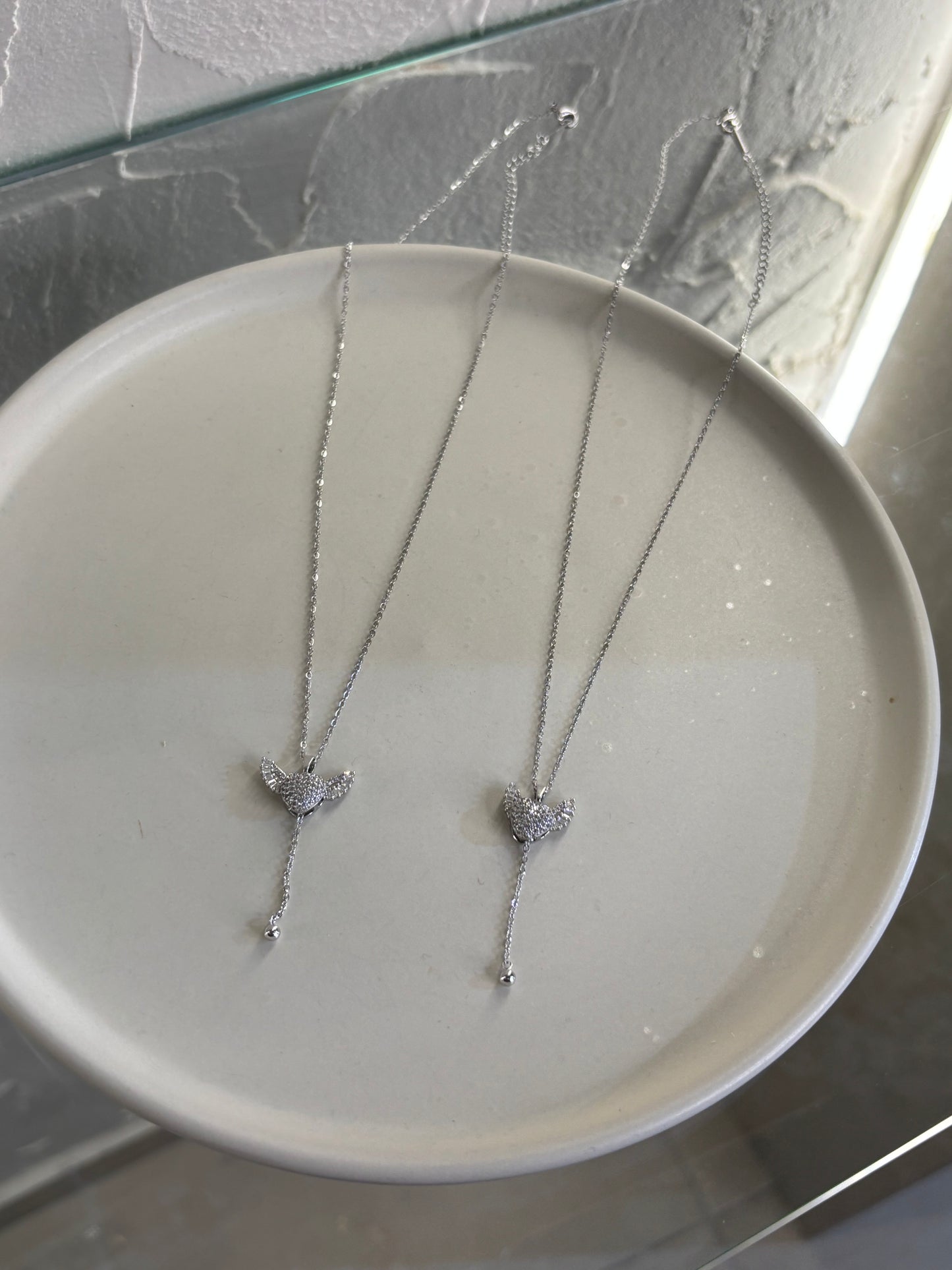 Κολιέ ατσάλινο με καρδιά & στρας