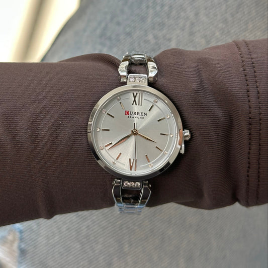 "Silver Glow" Watch with White Dial and Silver Strap | Steel Construction