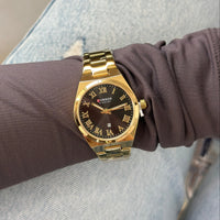 "Noir Elegance" Watch with Black Dial and Gold Strap | Steel and Elegant hi