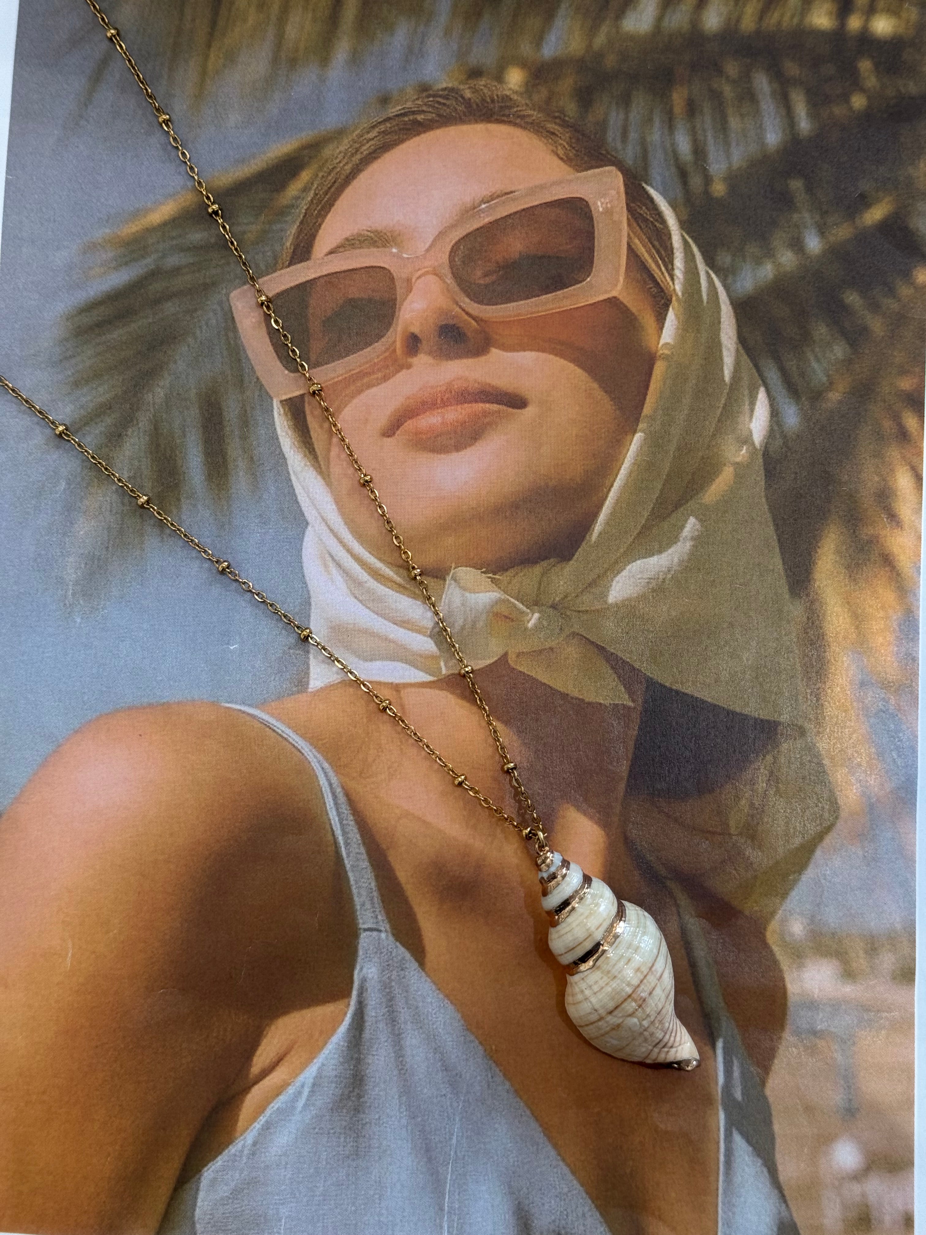 Golden Seashell Dream - Μακρύ κολιέ stainless steel