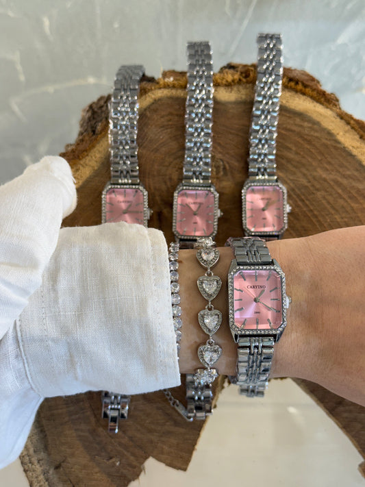 Pink Silver love ✨ Ατσαλινο ρολόι