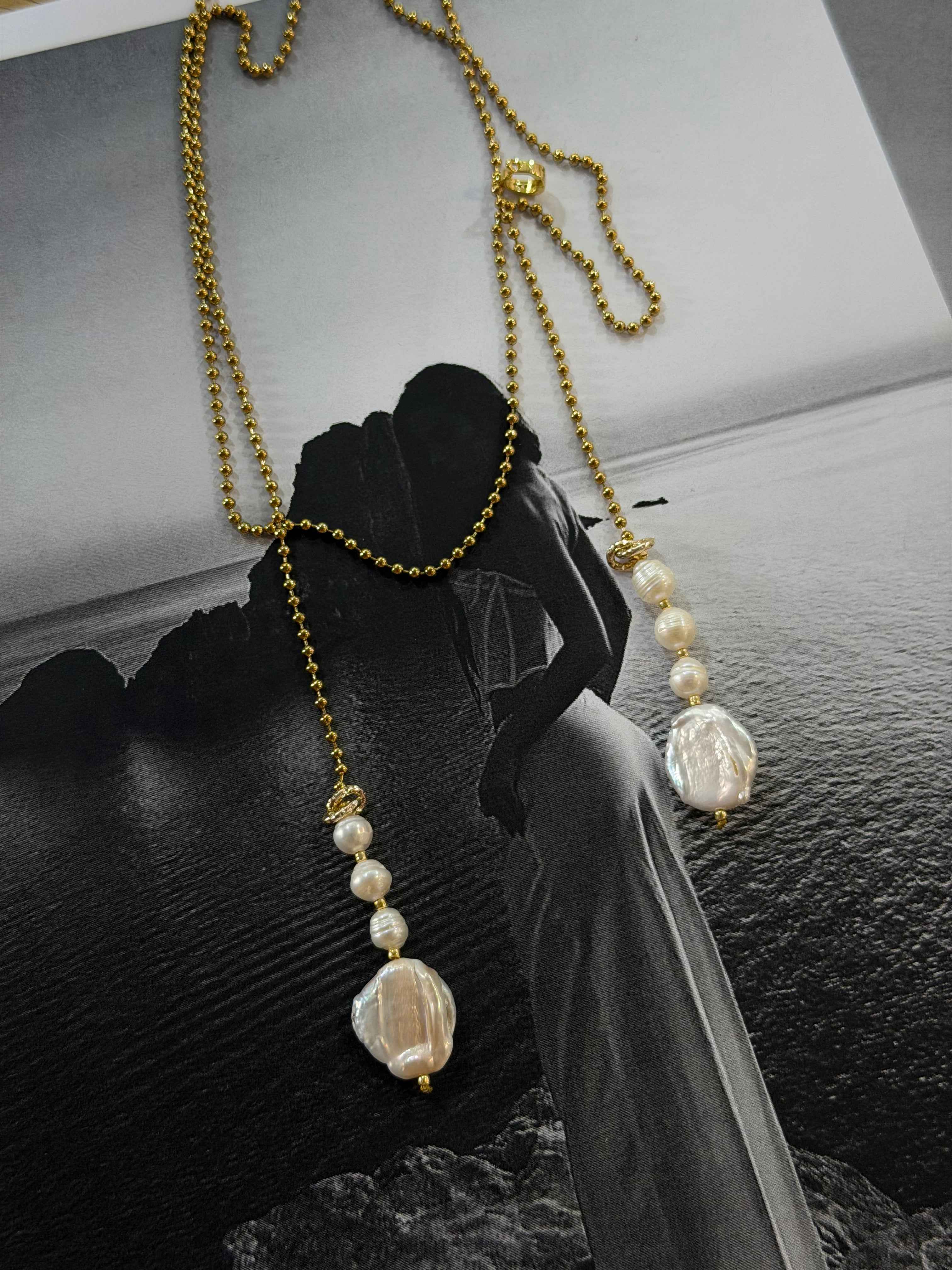 Bali Moon Pearl Necklace αληθινά μαργαριτάρια μακριά κολιέ