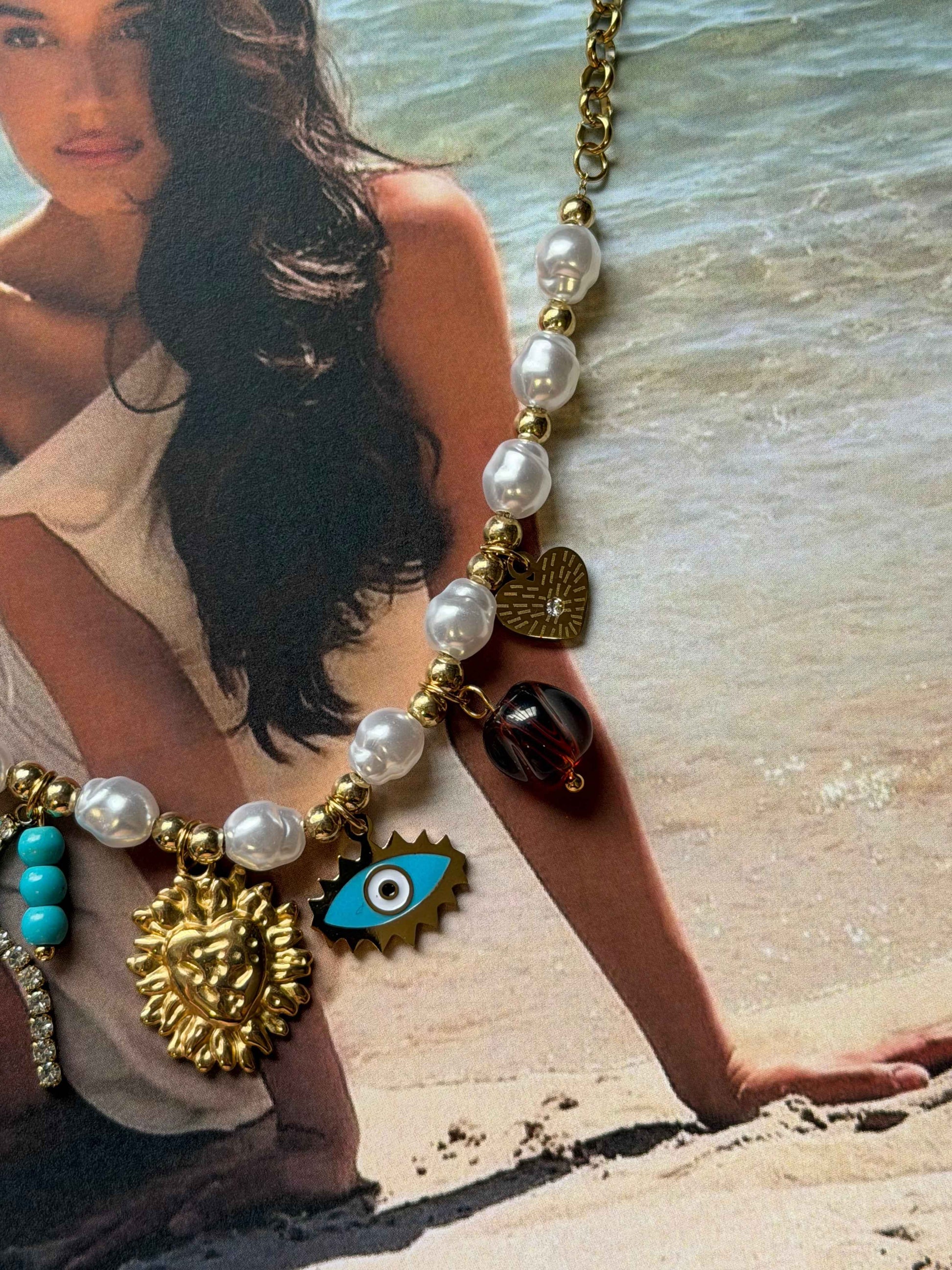 Santorini Treasure Ατσάλινο Κολιέ με Μαργαριτάρια ✨🌊