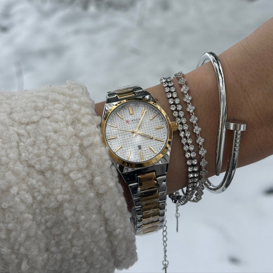 Ρολόι "Golden Mist" με Άσπρο Στρογγυλό Καντράν και Χρυσό με Ασημί Λουρί | Ατσάλινη Κατασκευή