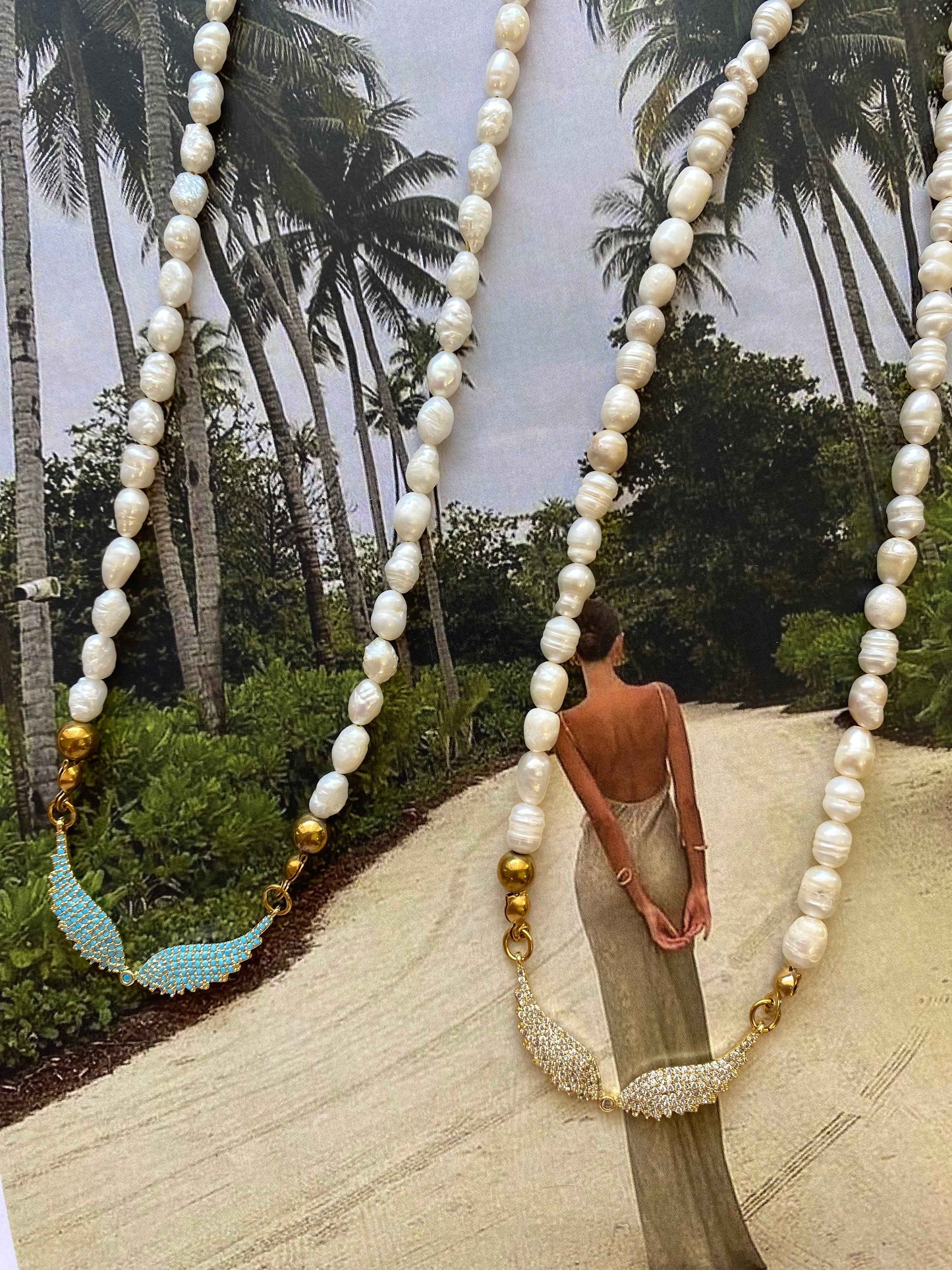 Angel Wings Pearl Necklace- Designed by Kika• Αληθινά μαργαριτάρια