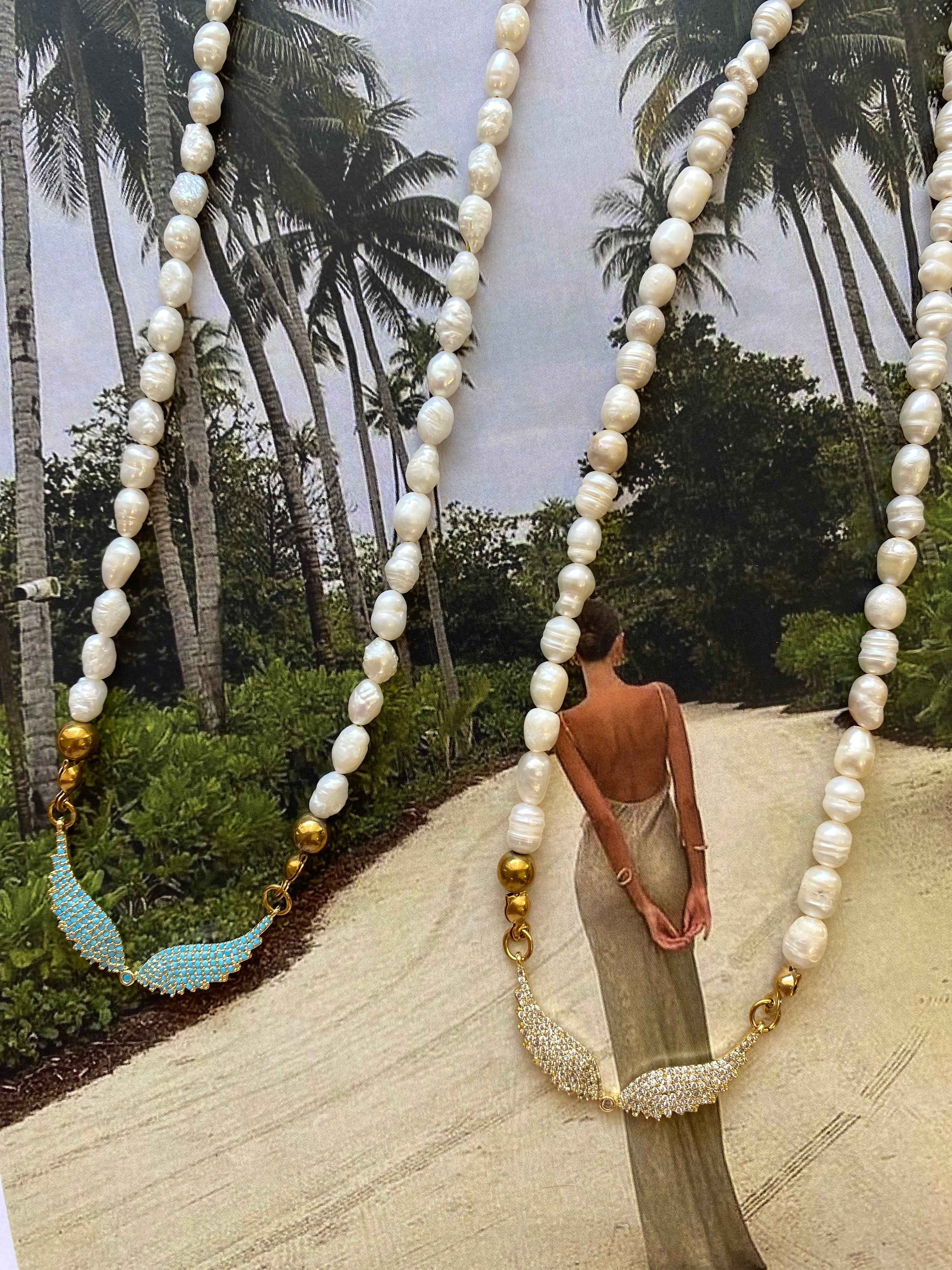 Angel Wings Pearl Necklace- Designed by Kika• Αληθινά μαργαριτάρια