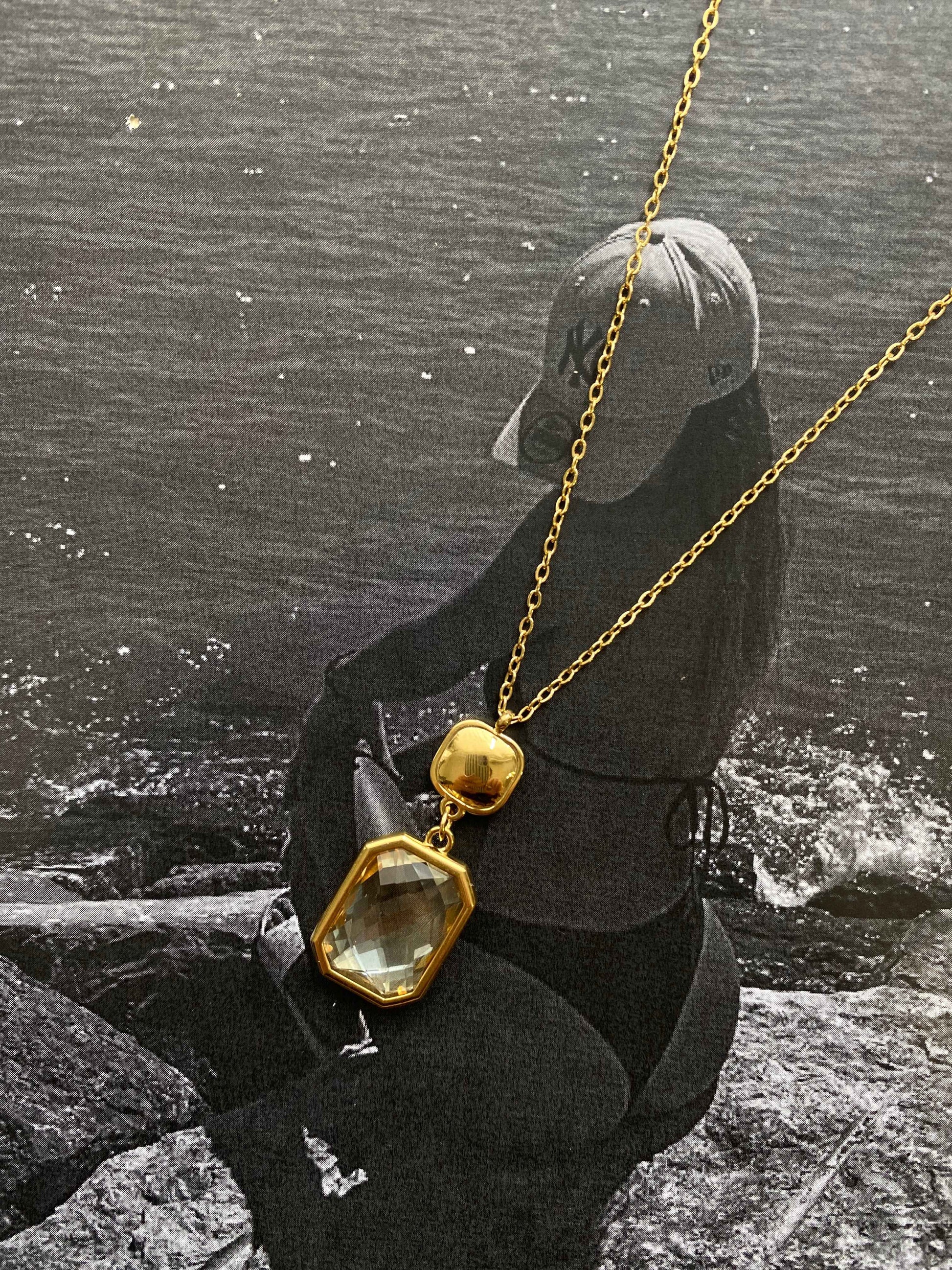 Golden Prism ( Μακρύ)– Ατσάλινο Κολιέ με Κρύσταλλο