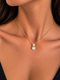 GOLDEN PEARL BLOSSOM NECKLACE- Κολιέ Από Ανοξείδωτο Ατσάλι
