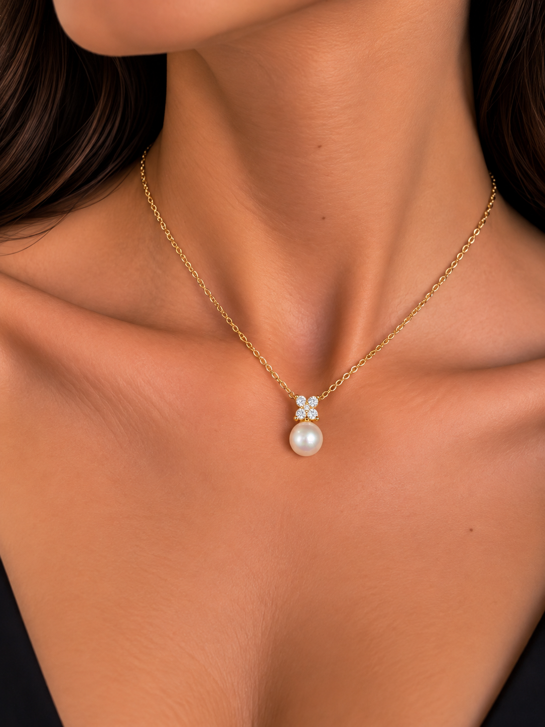 GOLDEN PEARL BLOSSOM NECKLACE- Κολιέ Από Ανοξείδωτο Ατσάλι