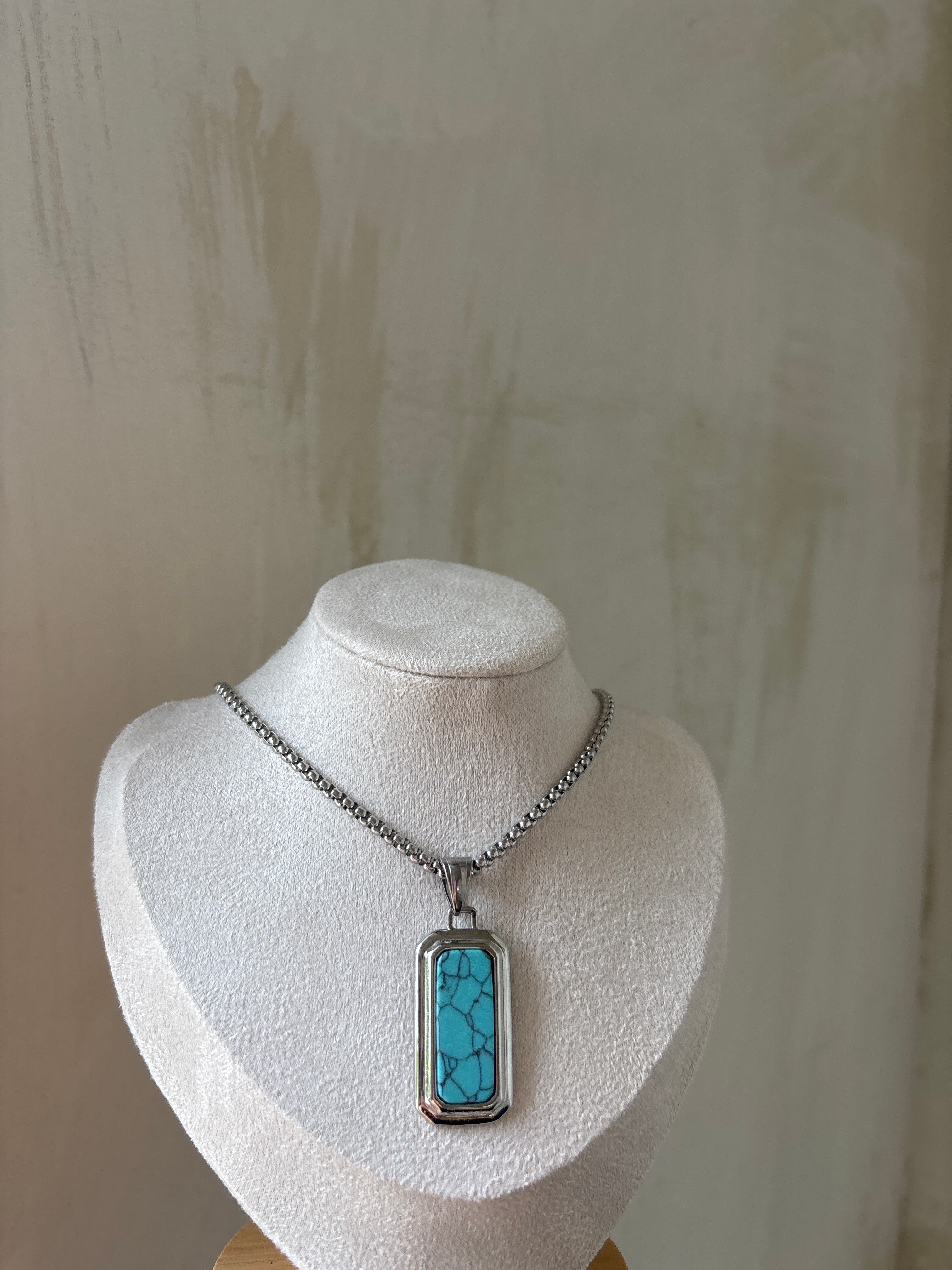 Steel necklace with blue stone