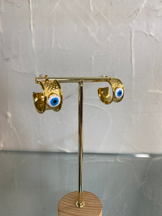 Σκουλαρίκια Μανσέτα "Genie" – Ατσάλινα Χρυσά με Μάτι, Pnoe Studio