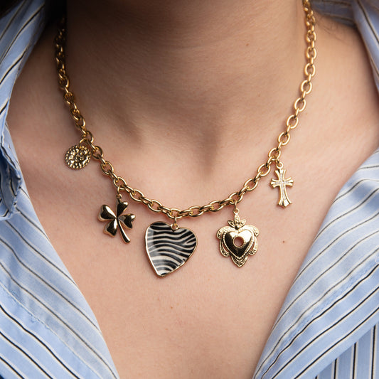 Κολίε Χρυσό Με Charms Τιγρέ