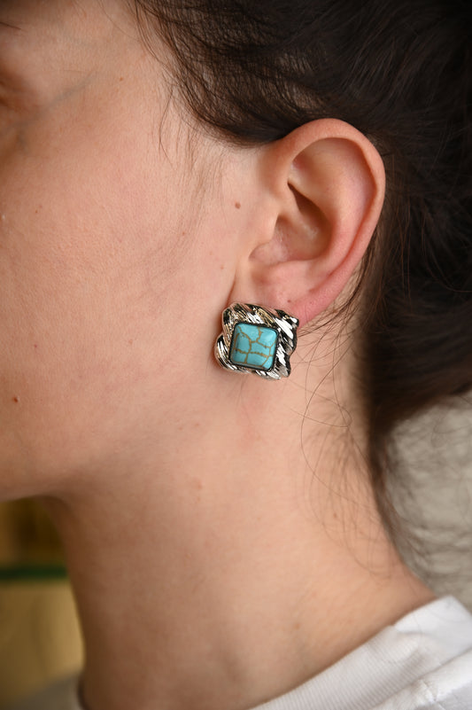 Ρετρό Κύρος – Τετράγωνο Σκουλαρίκι με Τιρκουάζ Πέτρα