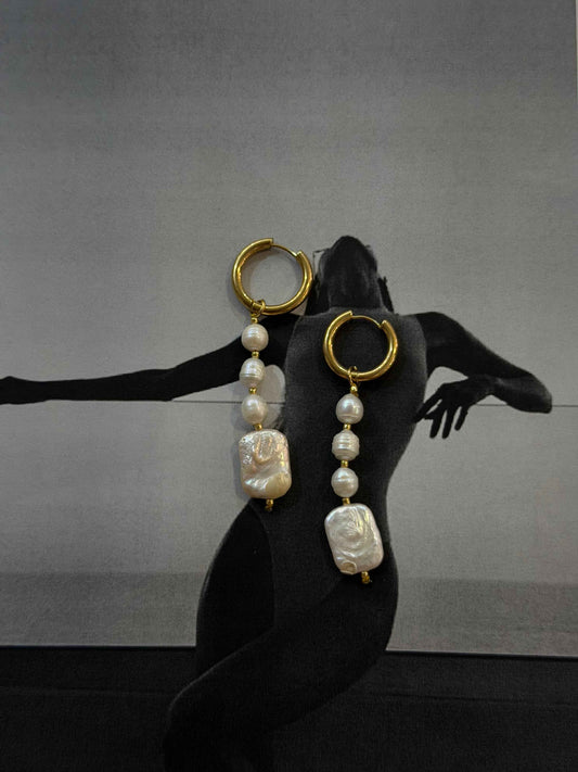 Melasti Pearl Hoops | Αληθινά Μαργαριτάρια ✨Ατσάλινα Σκουλαρίκια