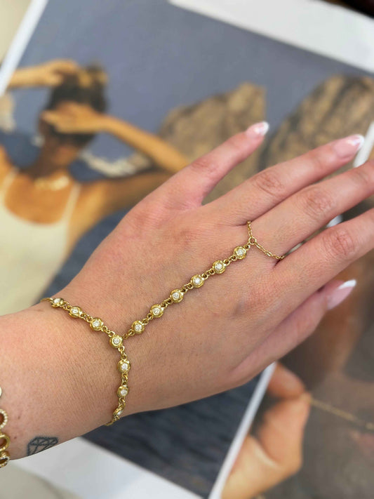 Crystal Glow Hand Chain – Ατσάλινο Βραχιόλι Χεριού με Ζιργκόν
