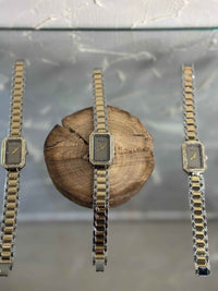 Women's Watch with Brown Rectangular Dial and Gold-Silver Strap | Elegance and Style