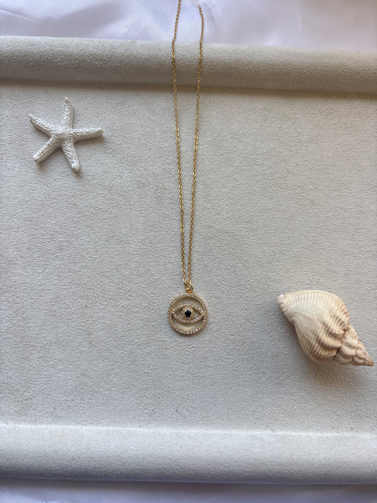 Χρυσό Κολιέ με Μάτι και Ζιργκόν