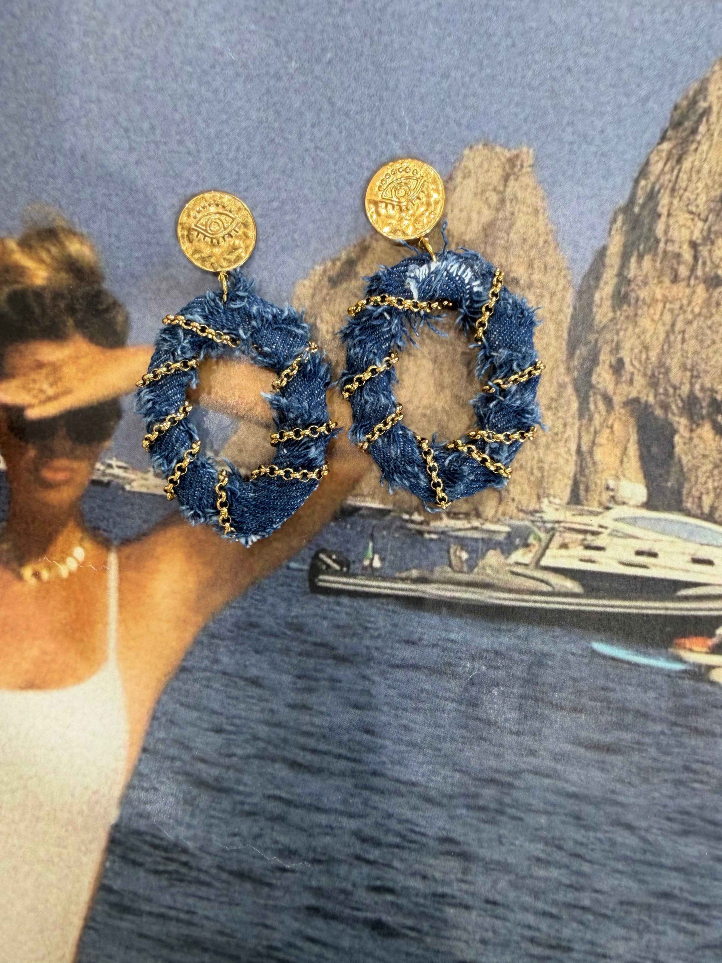 Denim Eye Hoops – Statement Σκουλαρίκια Denim ατσάλινα
