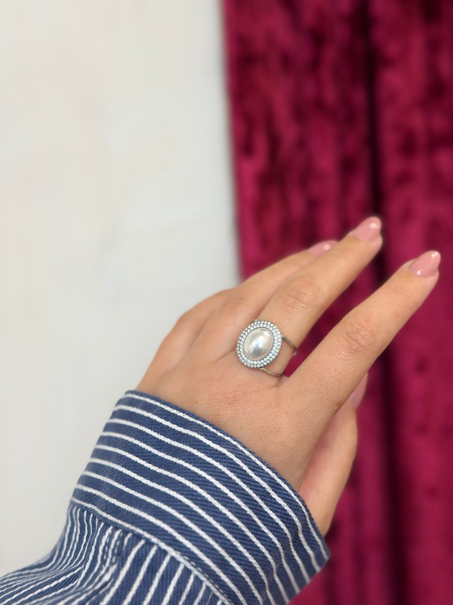 Pearl Halo Ring – Stainless Steel