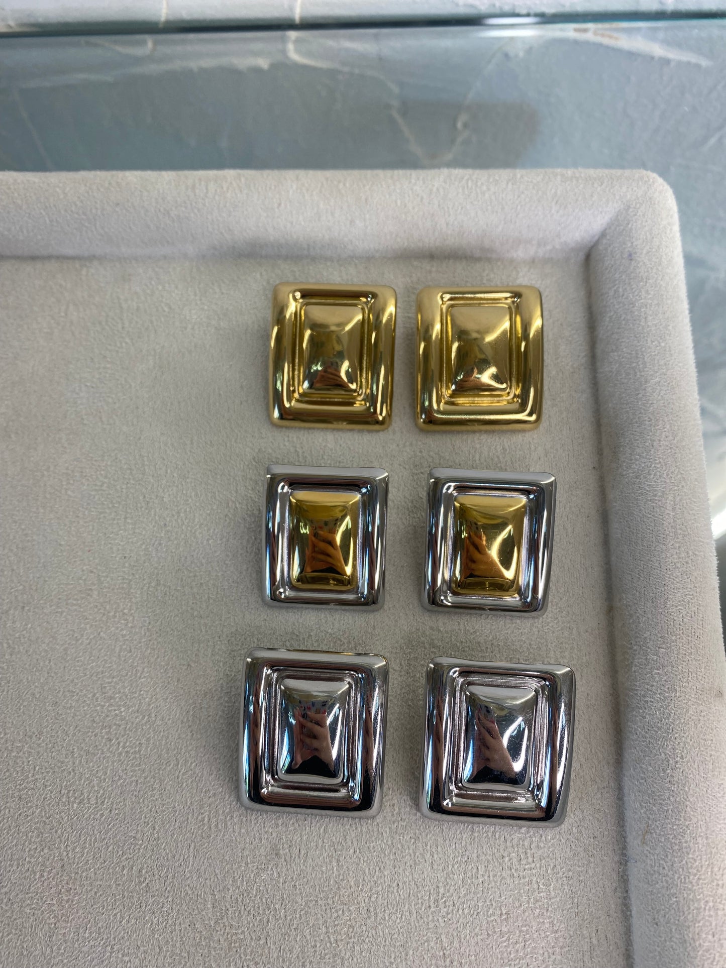 Σκουλαρίκια Τετράγωνα "Anastasia, Jasmine & Mulan" – Ατσάλινα, Χρυσά, Ασημί ή Δίχρωμα, Pnoe Studio