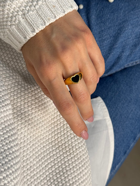 Gold Midnight Heart-δαχτυλίδι stainless steel