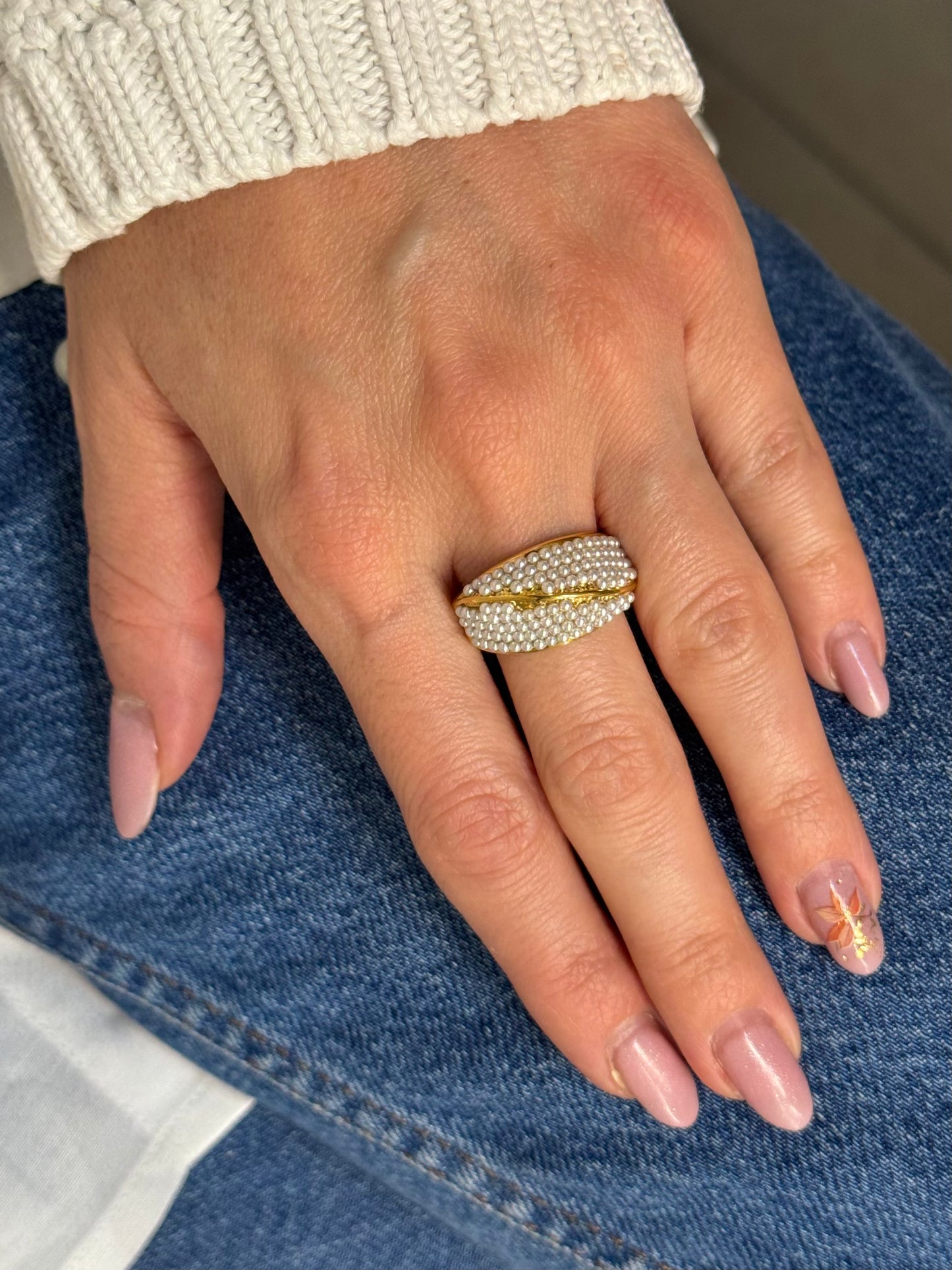 Gold Pearlwave-δαχτυλίδι stainless steel