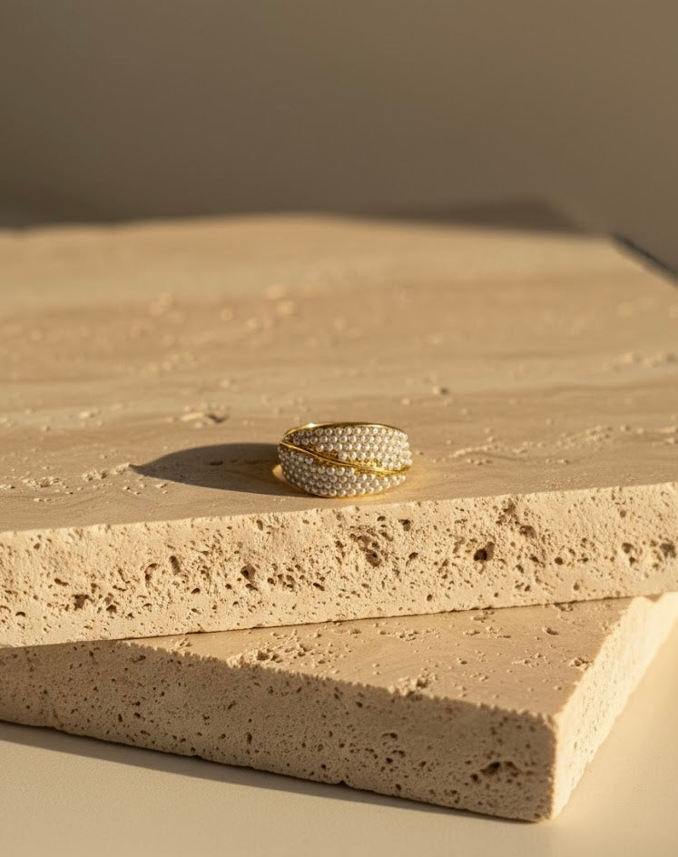 Gold Pearlwave-stainless steel ring