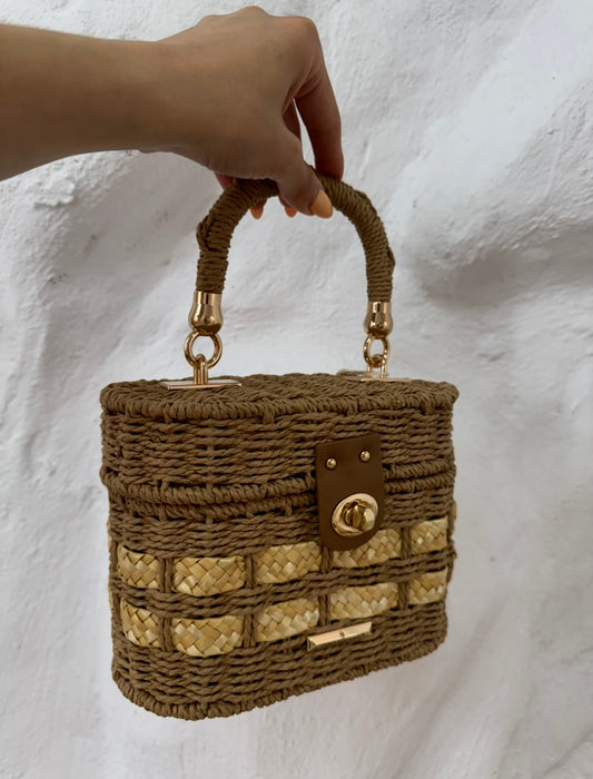 Boho Chic Ψάθινη Τσάντα Bag to Bag με Vintage Λεπτομέρειες σε μπεζ απόχρωση