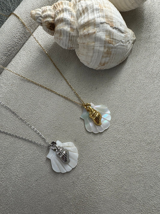 Κολιέ ατσαλινο  "Pearl Shore" – Κοχύλι με Mother of Pearl