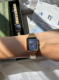 "Celeste" - steel gold watch with blue dial