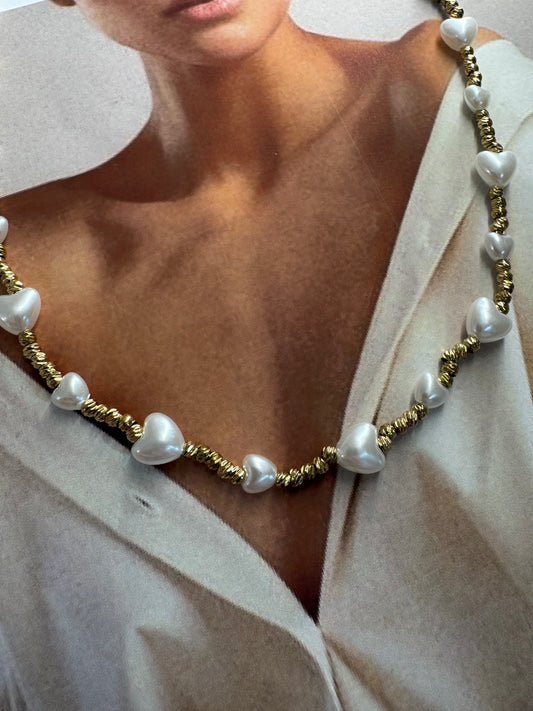 COEUR DE PERLE – Χρυσό Κολιέ με Πέρλες stainless steel