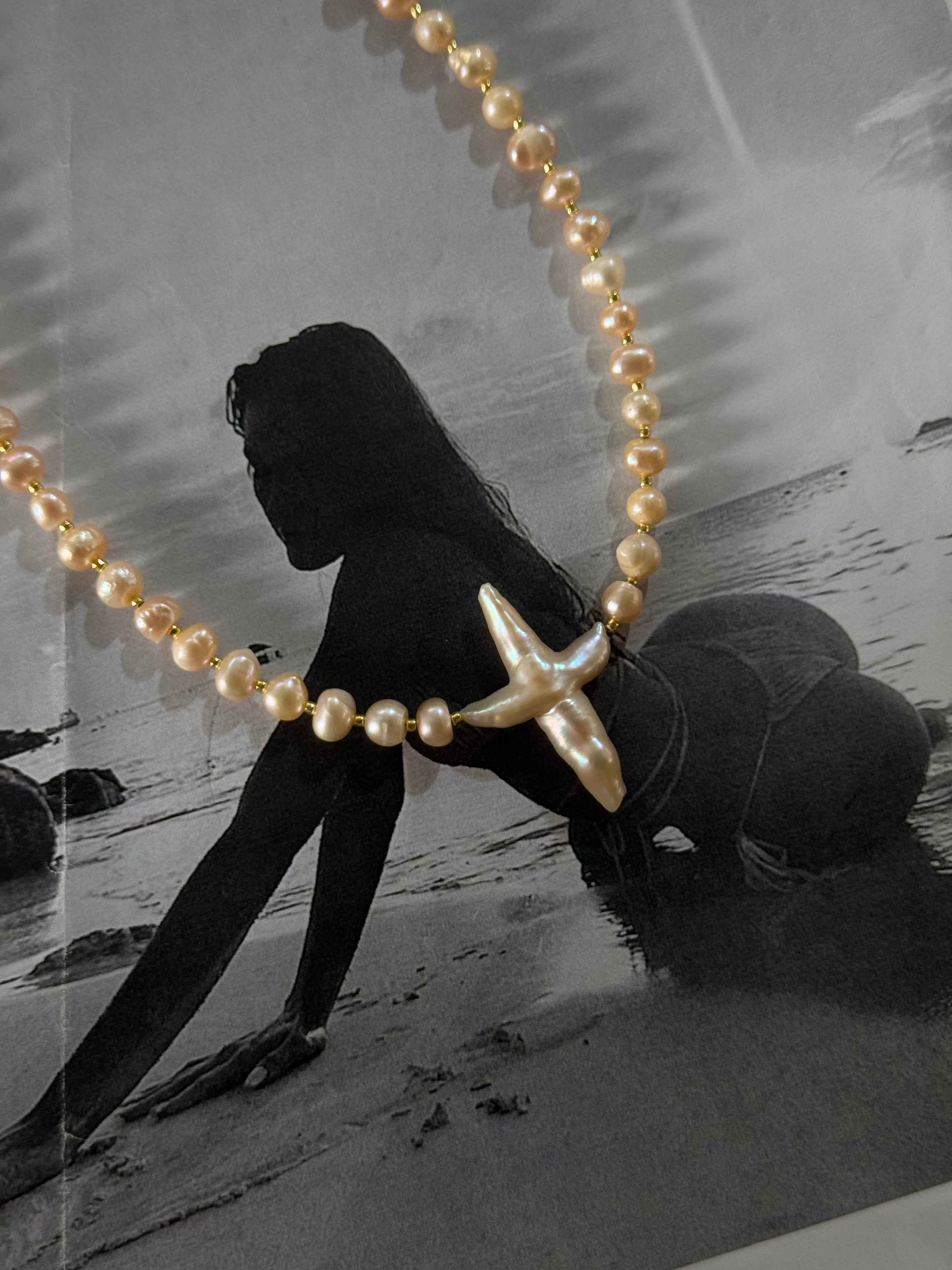 Coastal Pearl - Αληθινά μαργαριτάρια ατσάλινο κολιέ