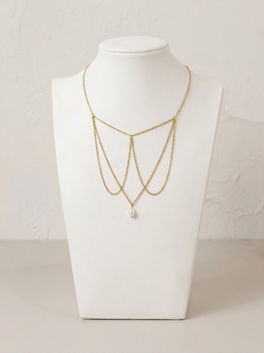 Daphné tiered pearl – stainless steel κολιέ