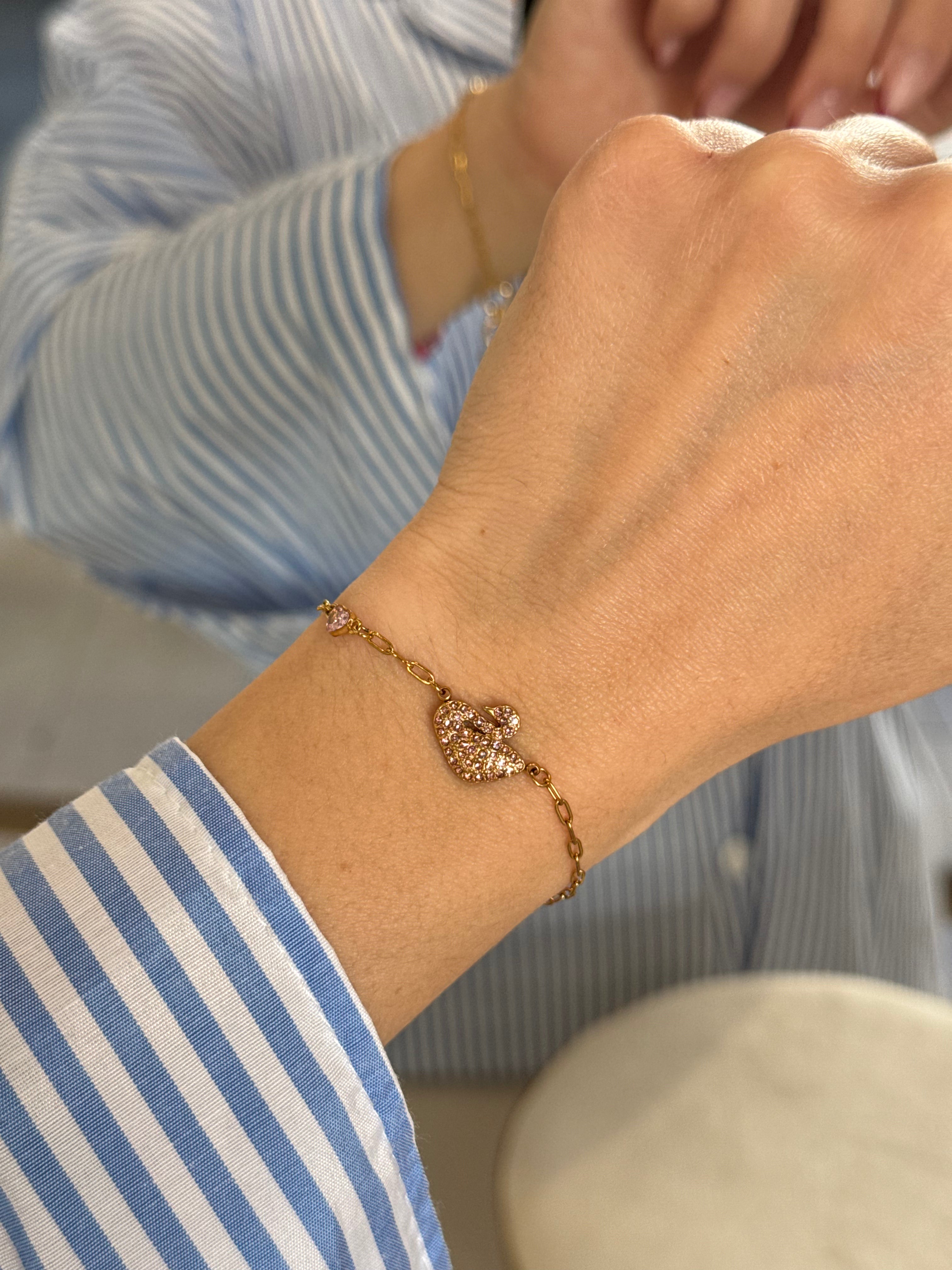 Pink Swan Crystal - βραχιόλι stainless steel