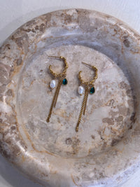 Gemstone Dangle Hoops - σκουλαρίκια stainless steel
